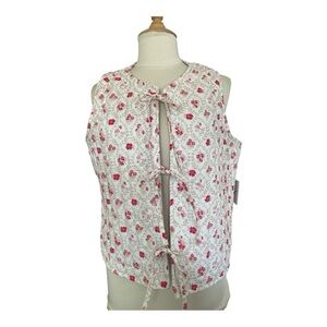 Japana Floral Quilted Cotton Vest Cream Red Pink XL